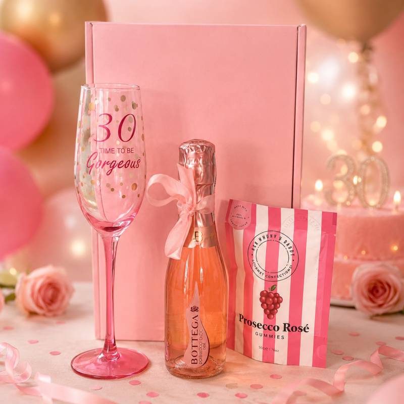 30th Birthday Pink Prosecco Gift Set – Bottega Rosé Celebration Box 30th Birthday Pink Prosecco Gift Set – Bottega Rosé Celebration Box
