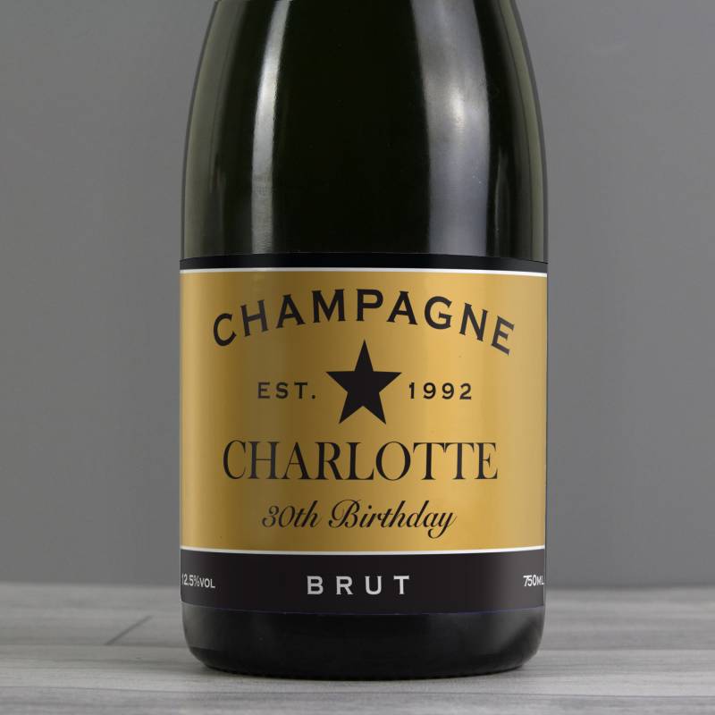 Personalised Black and Gold Label Bottle of Champagne