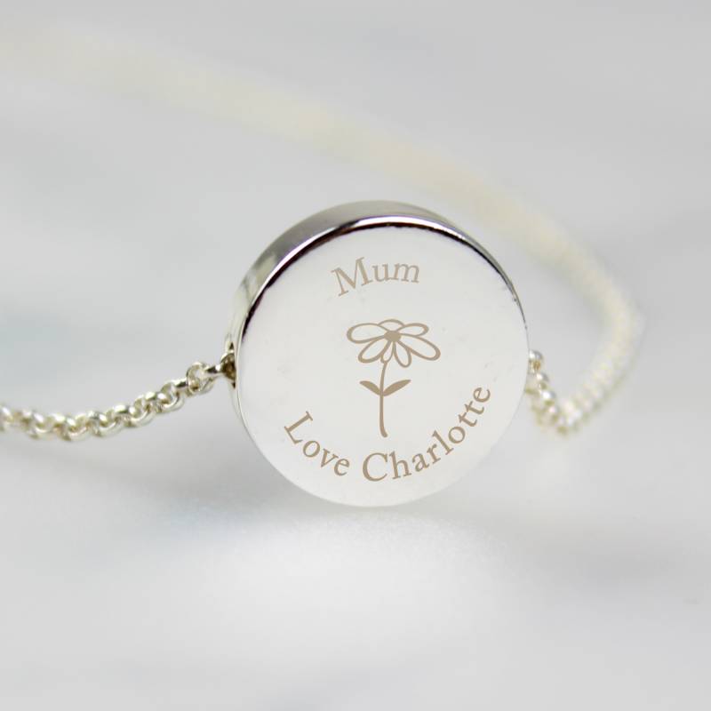 Personalised Silver Tone Flower Disc Necklace