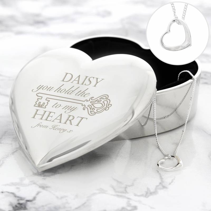 Personalised Key to My Heart Trinket Box & Necklace