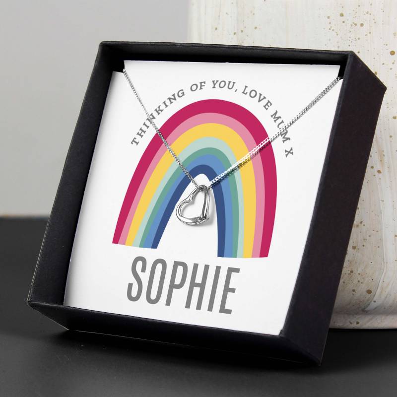 Personalised Rainbow Sentiment Silver Tone Necklace and Box