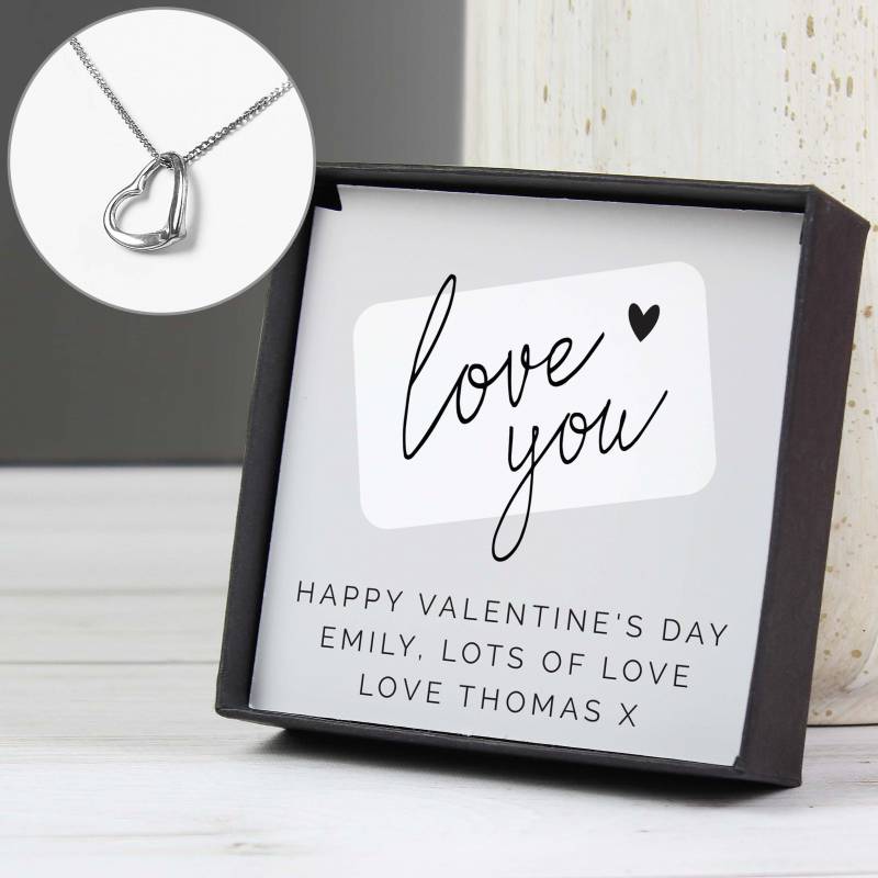 Personalised Love you Sentiment Silver Tone Necklace and Box
