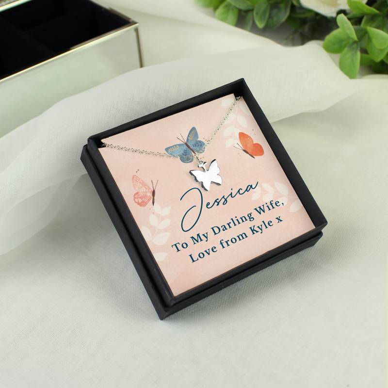 Personalised Butterfly Sentiment Necklace and Box
