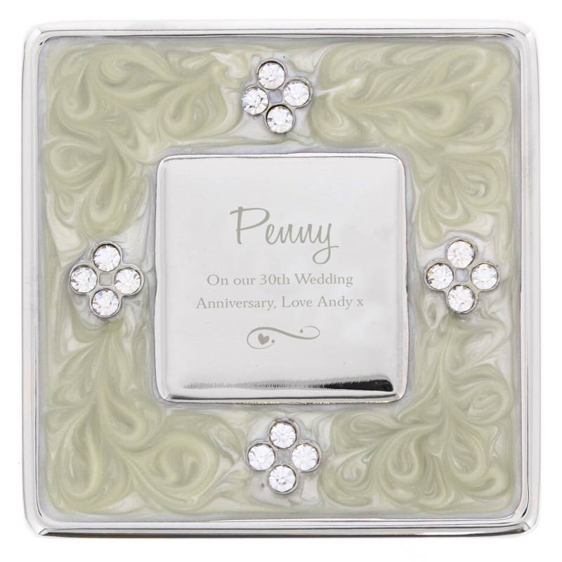 Personalised Swirls & Hearts Square Diamante Trinket Box