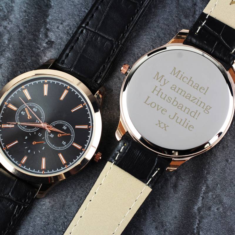 Personalised Men's Rose Gold Tone Watch with Presentation Box