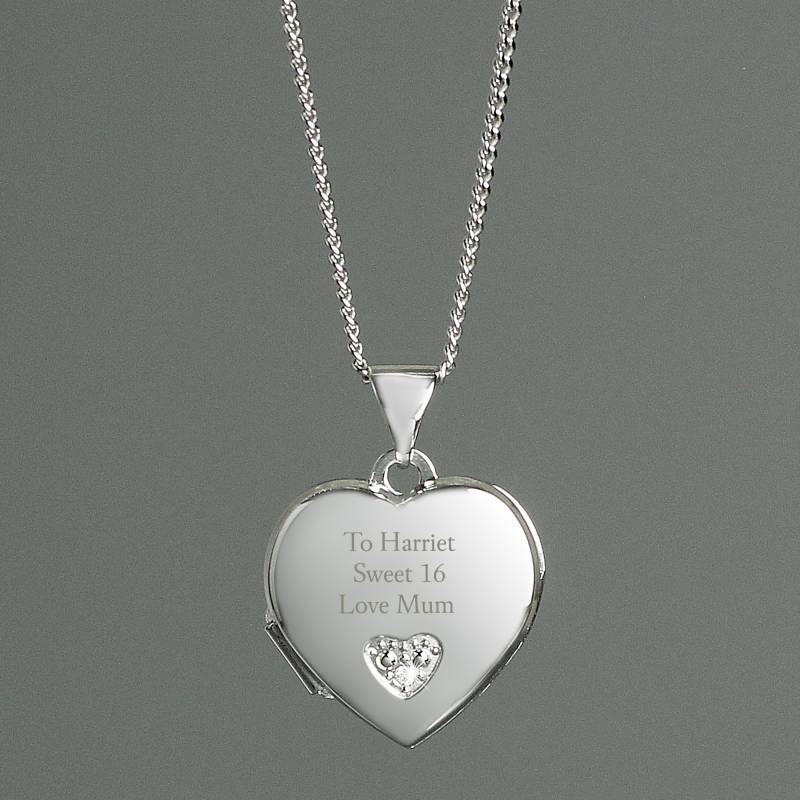 Personalised Sterling Silver and Cubic Zirconia Heart Locket Necklace