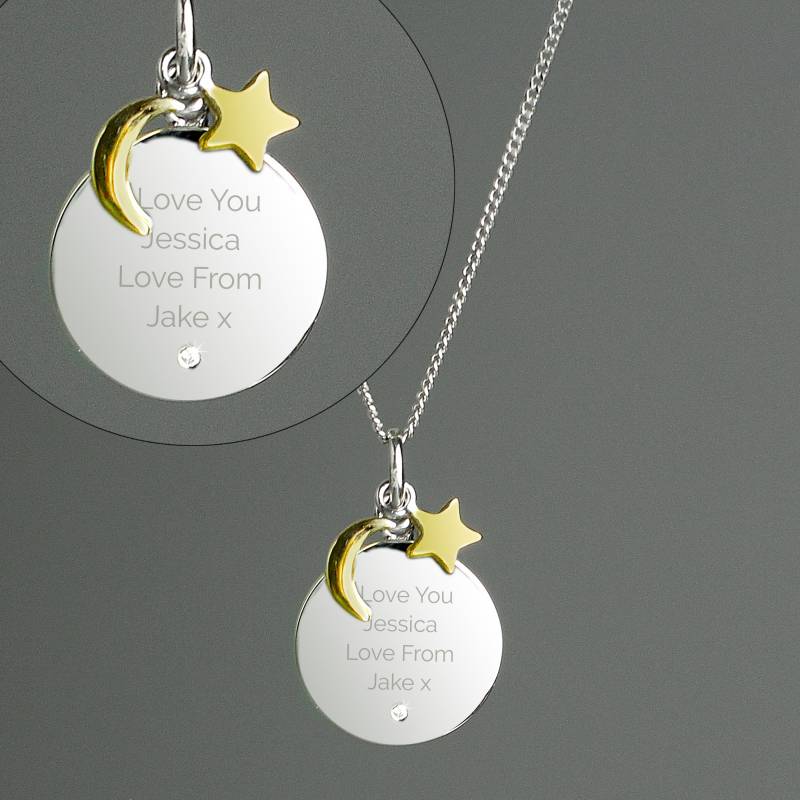 Personalised Moon & Stars Sterling Silver Necklace
