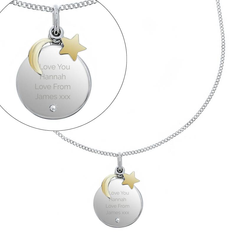 Personalised Moon & Stars Sterling Silver Necklace