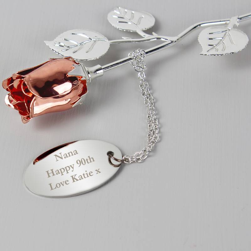 Personalised Silver Plated Rose Gold Rose Bud Ornament