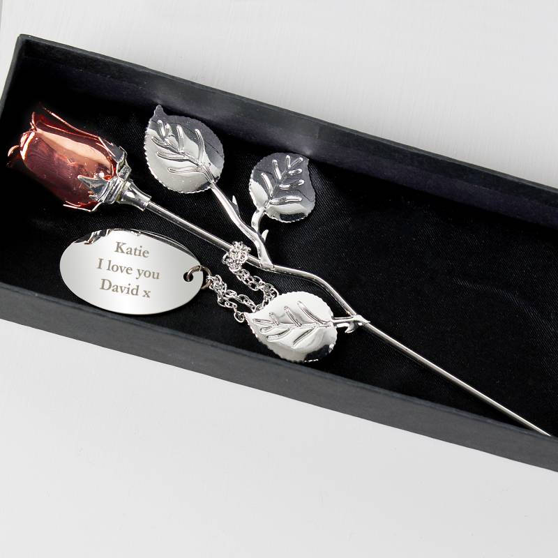 Personalised Silver Plated Rose Gold Rose Bud Ornament