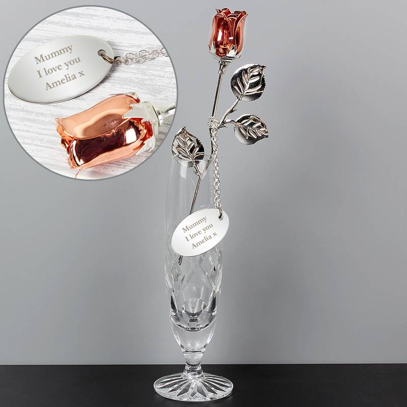 Personalised Silver Plated Rose Gold Rose Bud Ornament