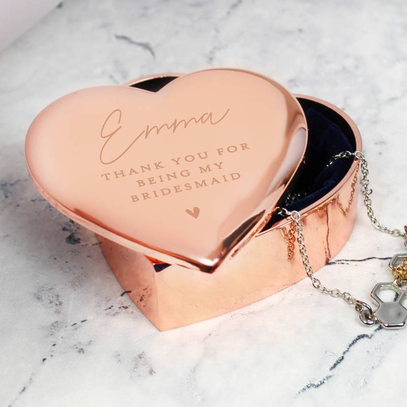 Personalised Free Text Rose Gold Heart Trinket Box