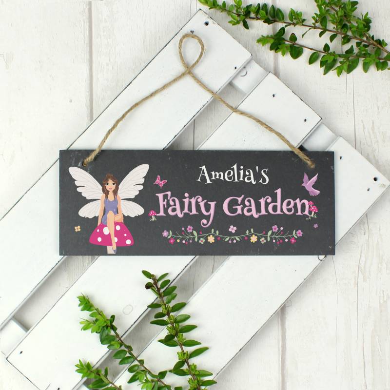 Personalised ""Fairy Garden"" Printed Hanging Slate Plaque