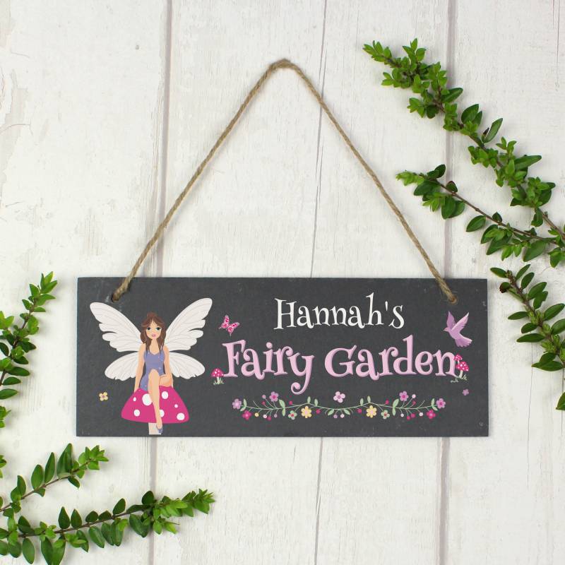 Personalised ""Fairy Garden"" Printed Hanging Slate Plaque