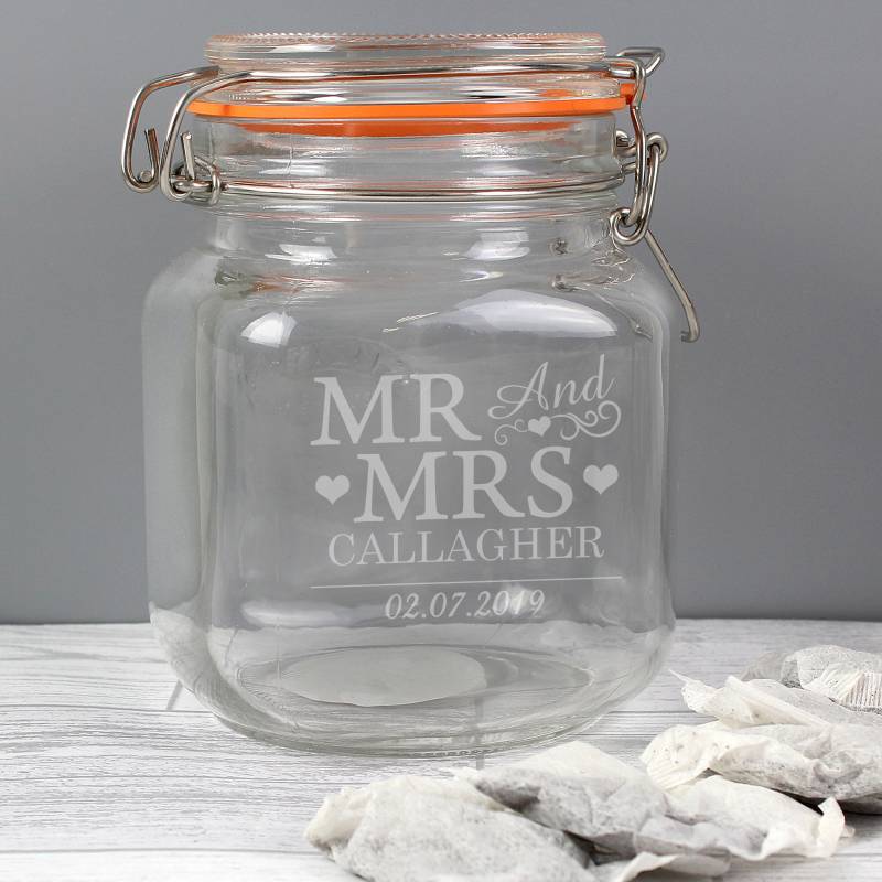 Personalised Mr & Mrs Glass Clip Top Jar
