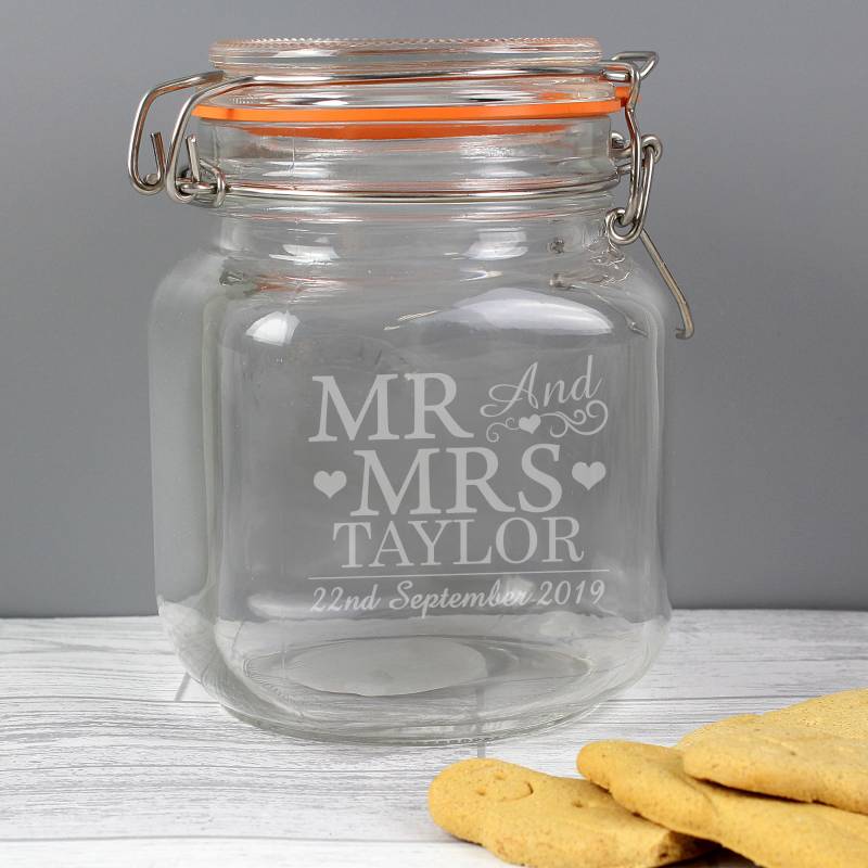 Personalised Mr & Mrs Glass Clip Top Jar