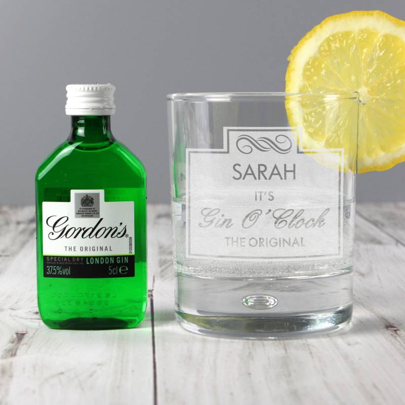 Personalised Gin O'Clock Glass & Mini Gin Set