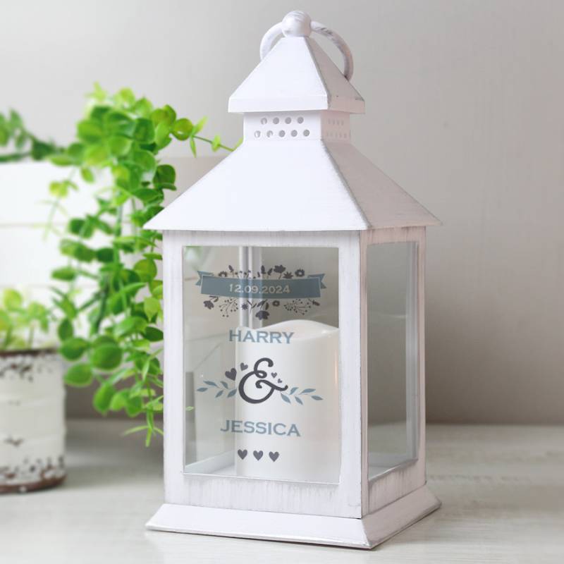 Personalised Couple's Floral White Lantern