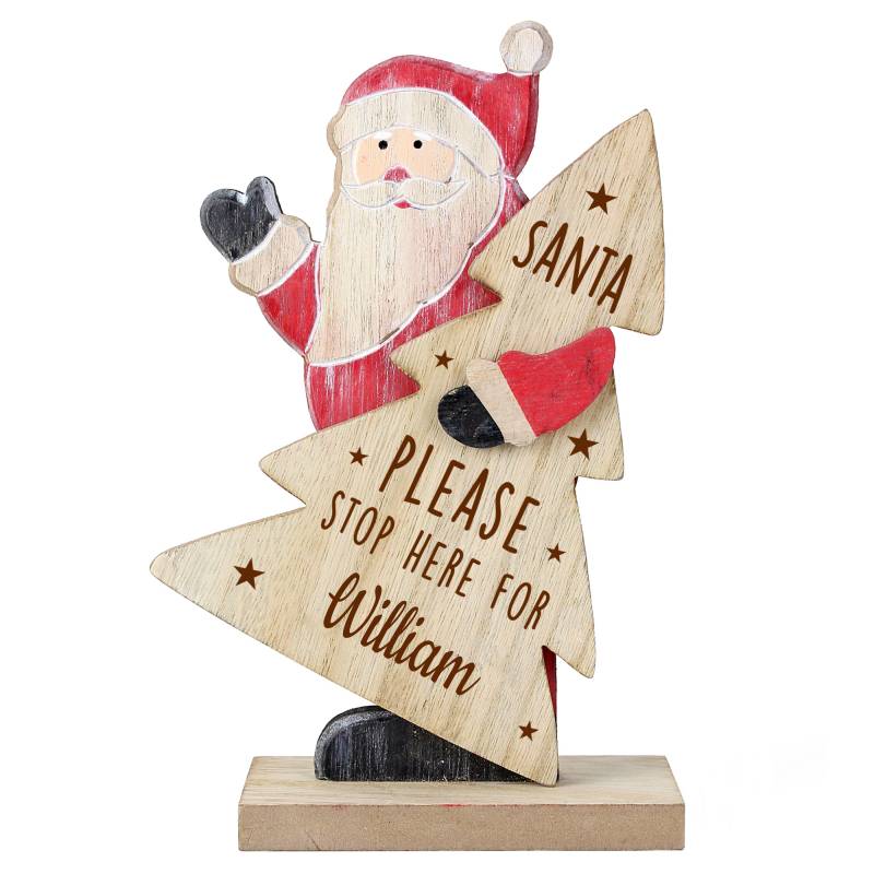 Personalised Santa Stop Here Wooden Santa Decoration