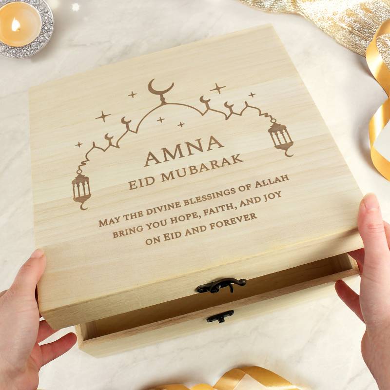 Personalised Eid Large Wooden Keepsake Box