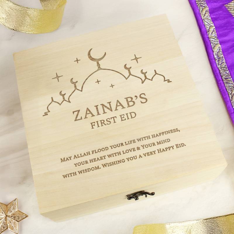 Personalised Eid Large Wooden Keepsake Box