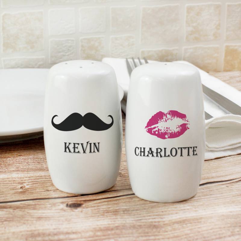 Personalised Moustache And Lips Salt and Pepper Set