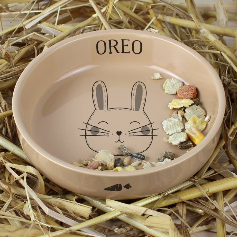 Personalised CuteRabbit Small Ceramic Brown Pet Bowl