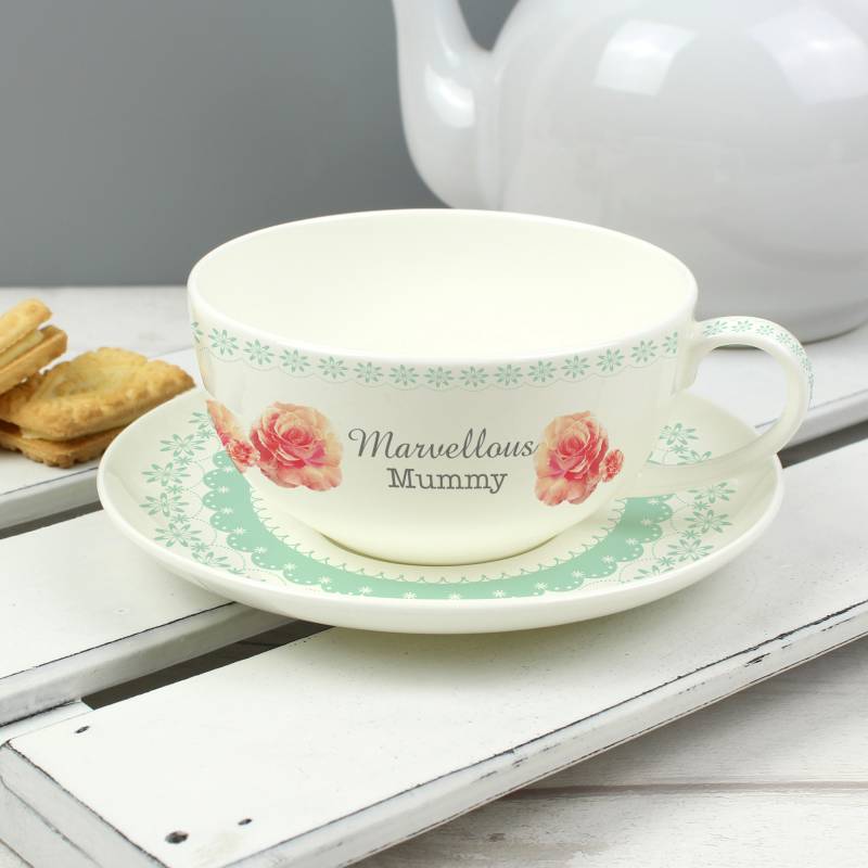 Personalised Vintage Rose Cup and Saucer