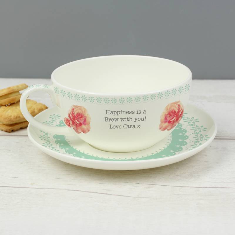 Personalised Vintage Rose Cup and Saucer