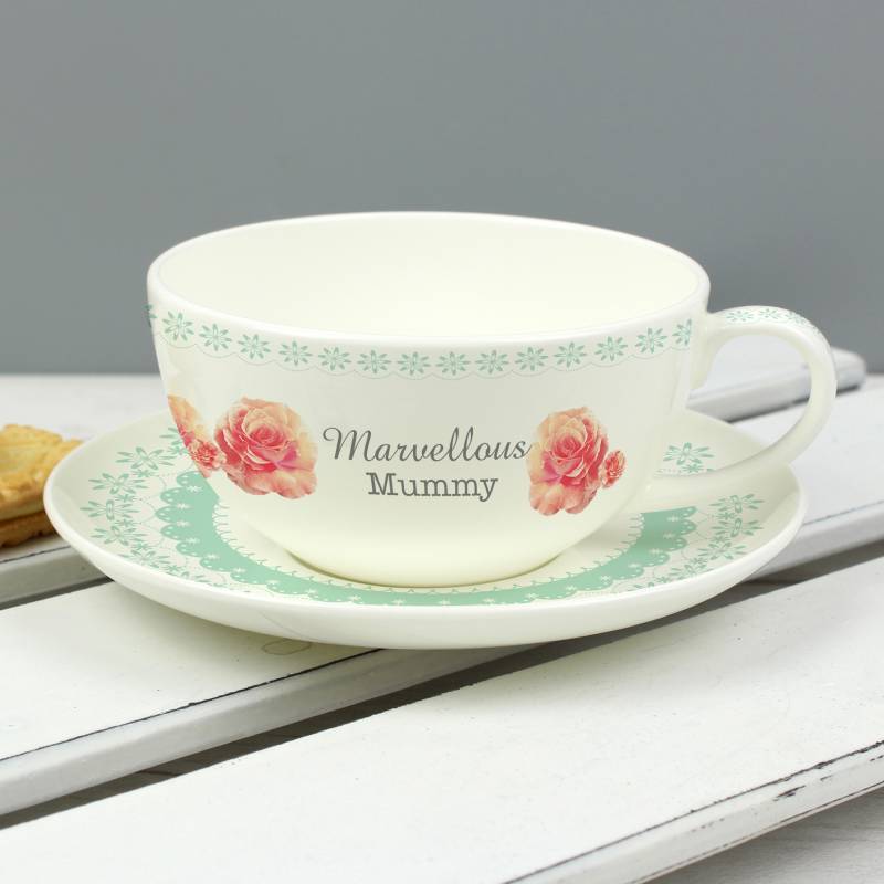 Personalised Vintage Rose Cup and Saucer