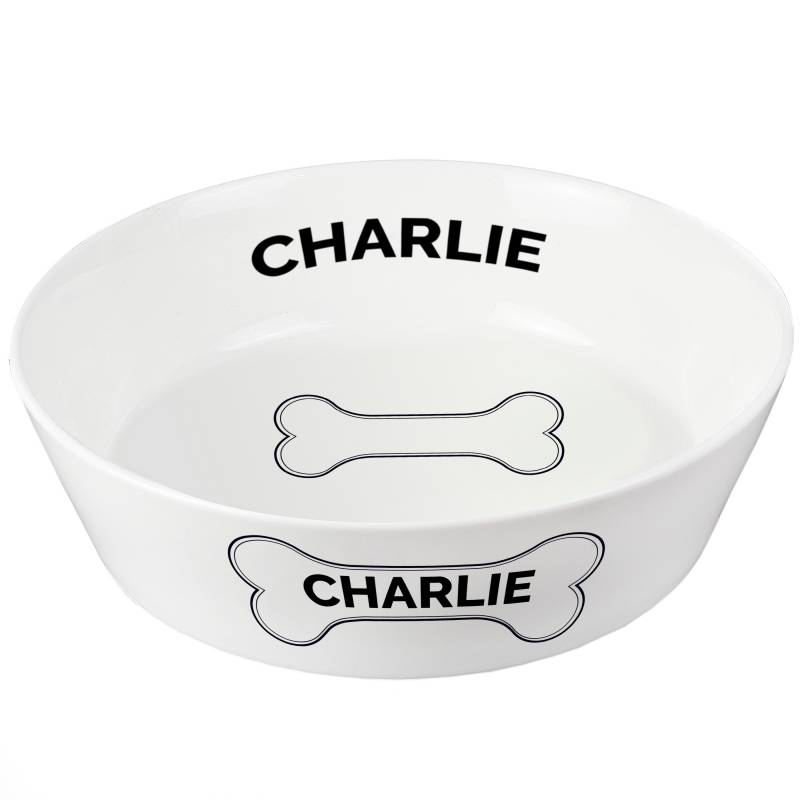 Personalised Dog Bone 20cm Large Ceramic White Pet Bowl