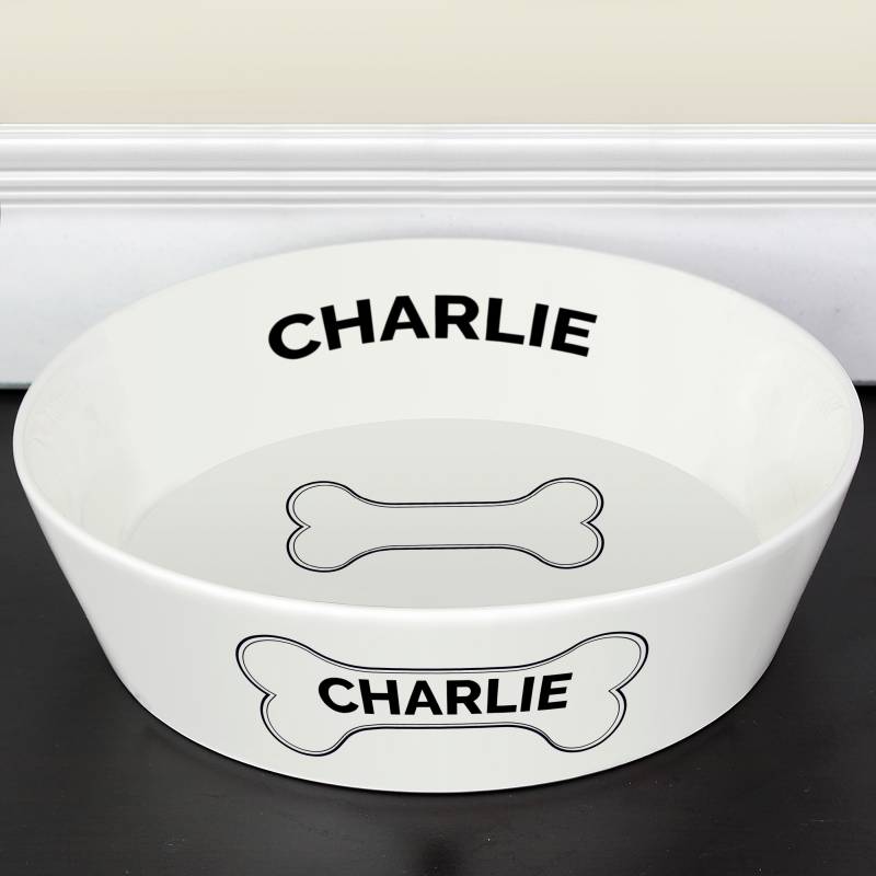Personalised Dog Bone 20cm Large Ceramic White Pet Bowl