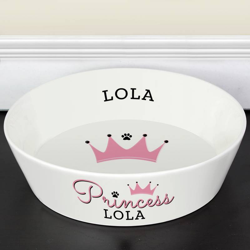 Personalised 'Princess' 20cm Large Ceramic White Pet Bowl