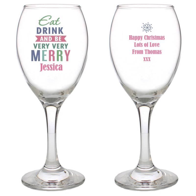 Personalised Merry Wine Glass