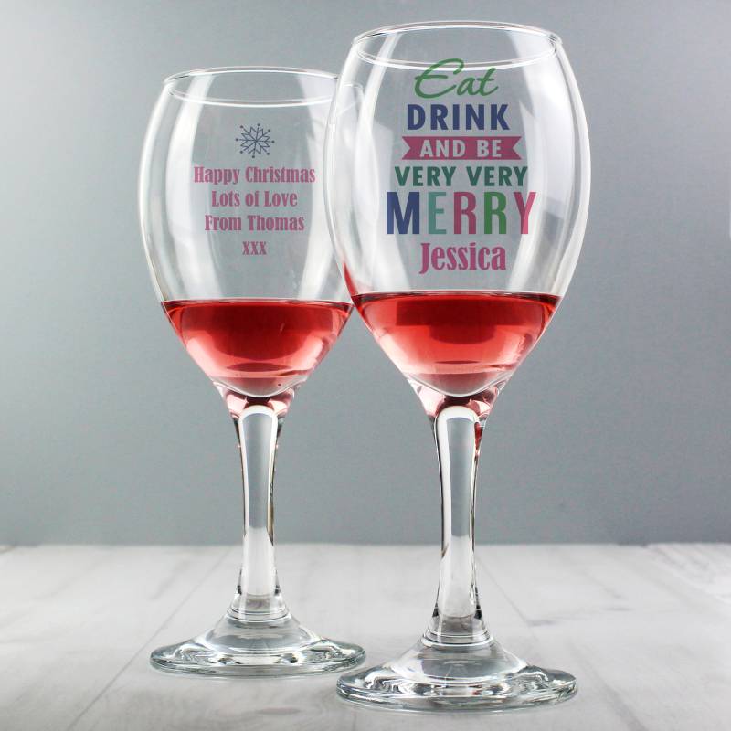 Personalised Merry Wine Glass