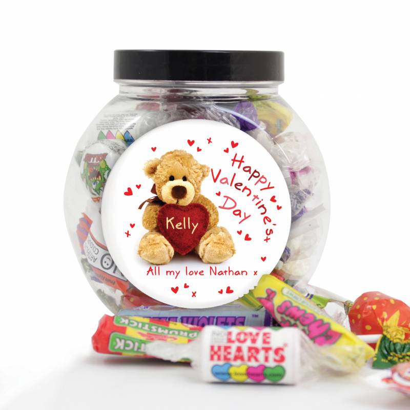 Personalised Teddy Heart Sweet Jar