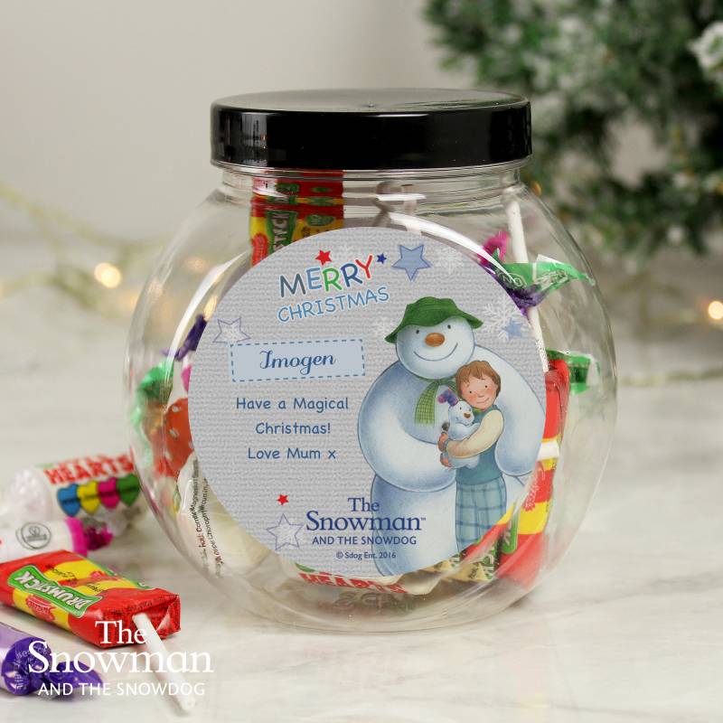 Personalised Snowman and Snowdog Sweet Jar