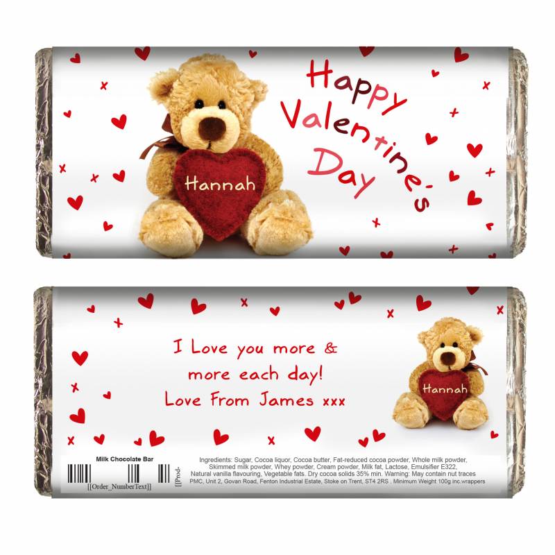 Personalised Teddy Heart Chocolate Bar