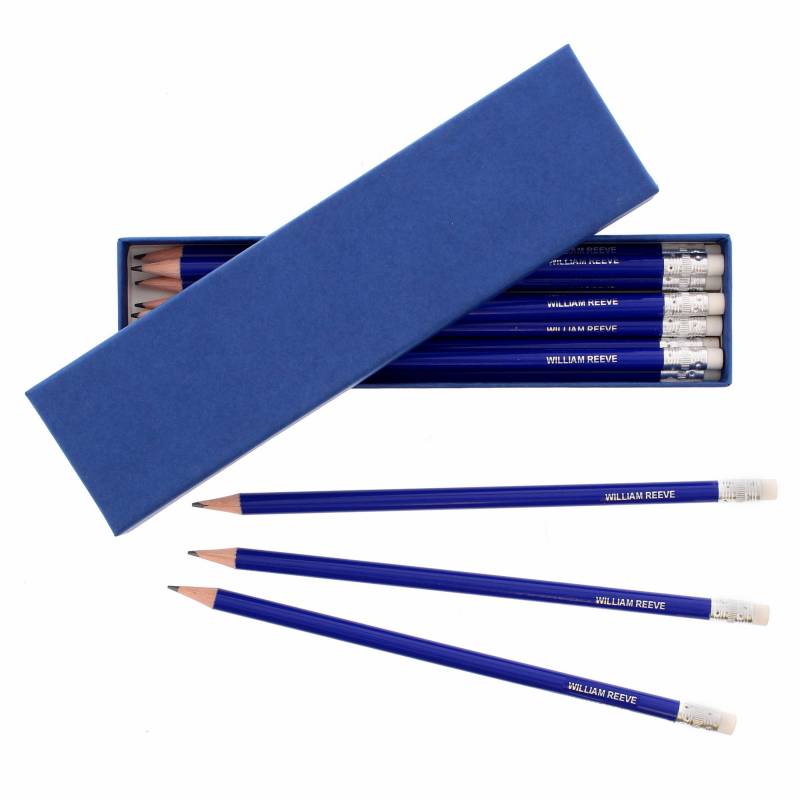 Personalised Box of 12 Blue HB Pencils