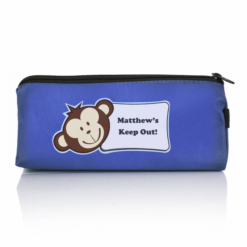 Personalised Blue Monkey Pencil Case