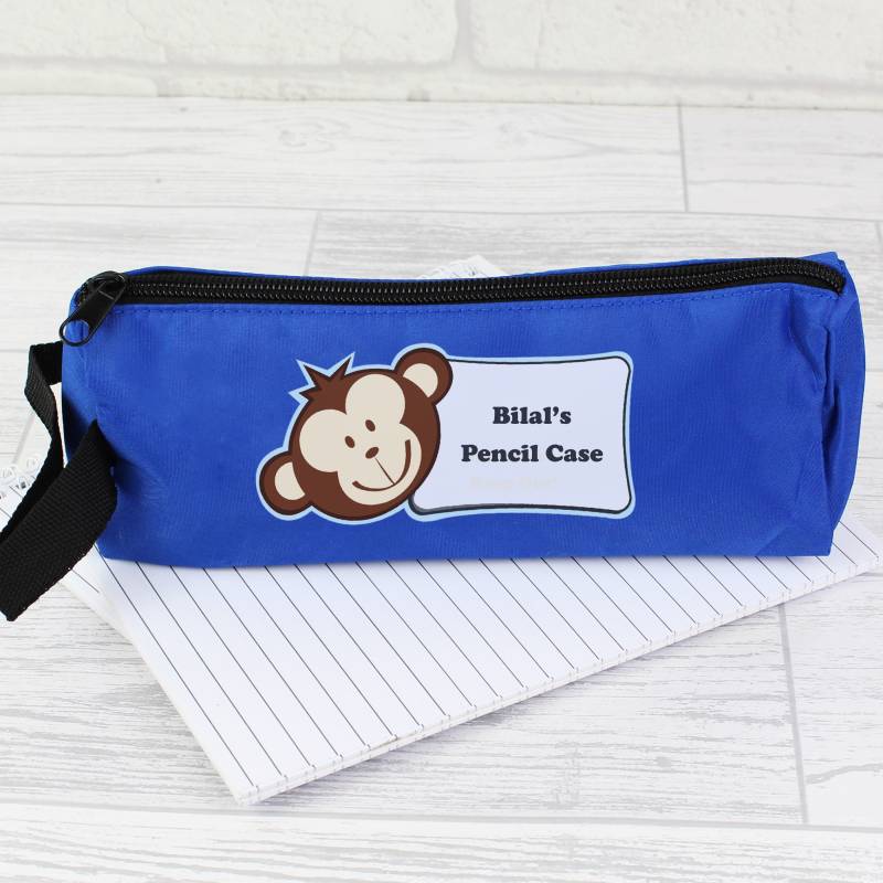 Personalised Blue Monkey Pencil Case