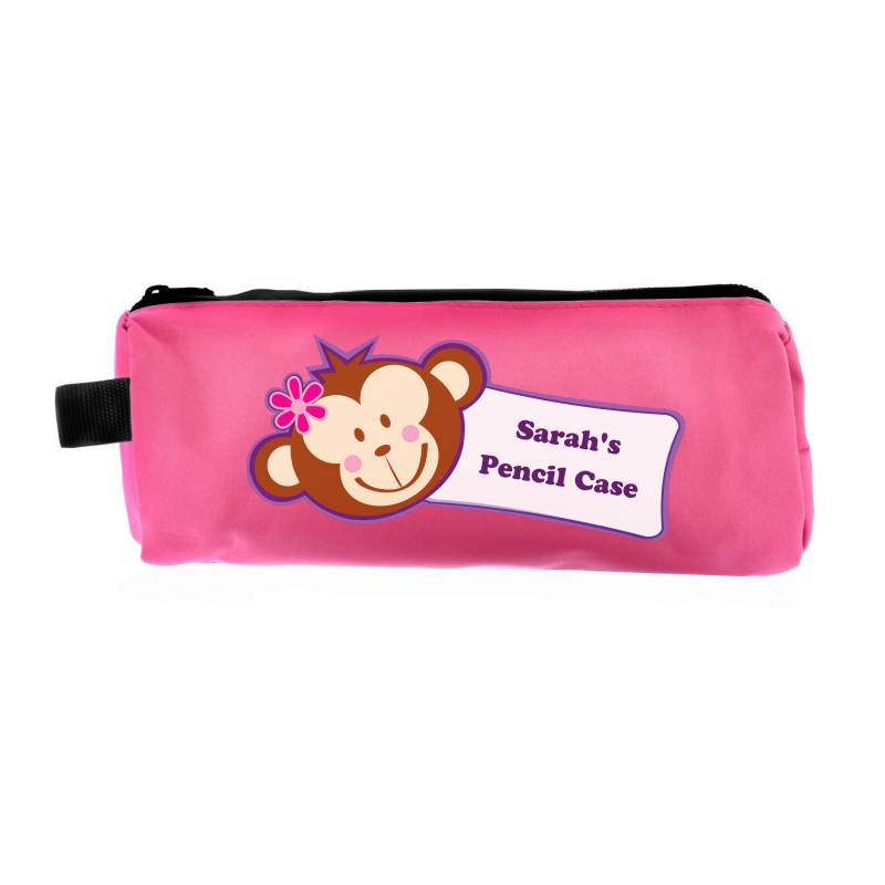 Personalised Pink Monkey Pencil Case