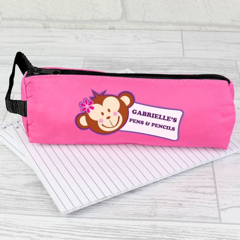 Personalised Pink Monkey Pencil Case