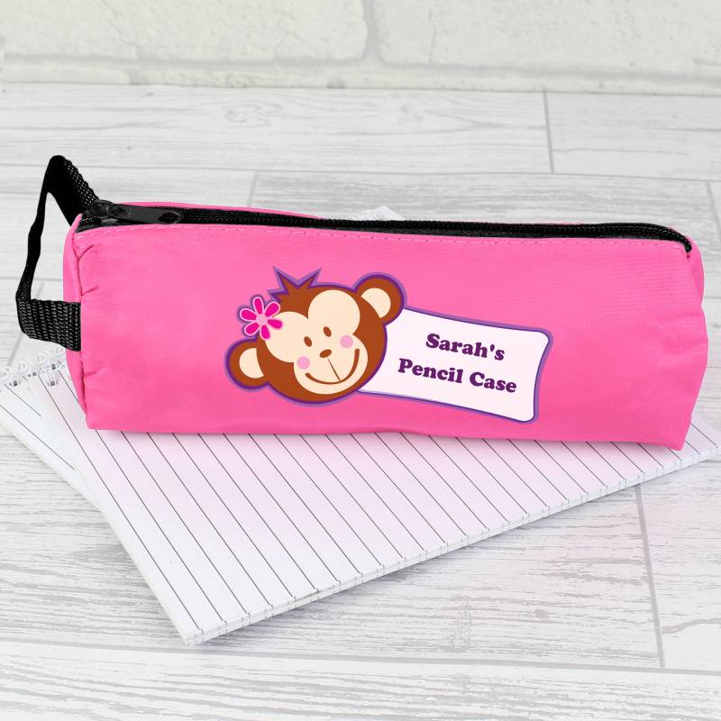 Personalised Pink Monkey Pencil Case