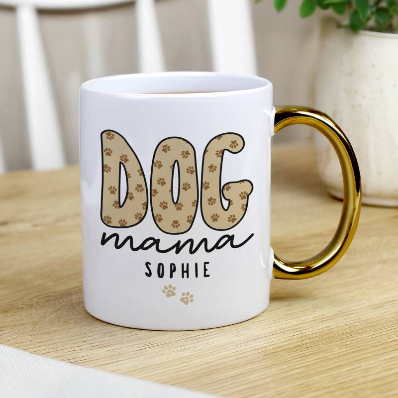 Personalised Dog Mama Gold Handle Mug
