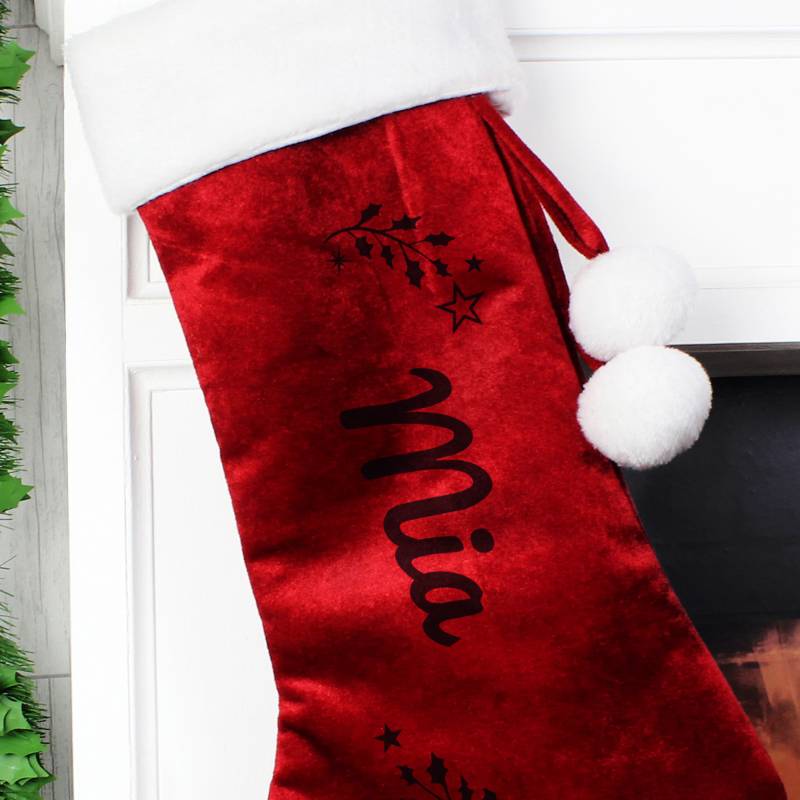 Personalised Holly Red Christmas Stocking