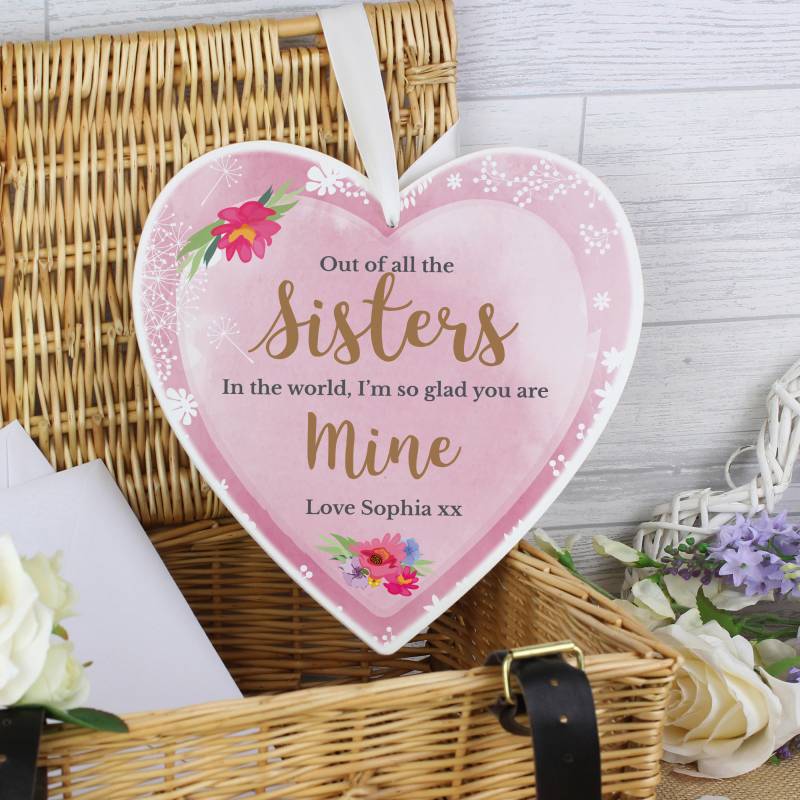 Personalised Floral Watercolour 22cm Large Wooden Heart Decoration
