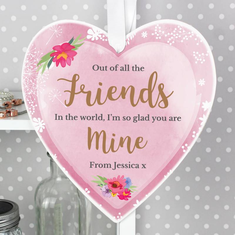 Personalised Floral Watercolour 22cm Large Wooden Heart Decoration