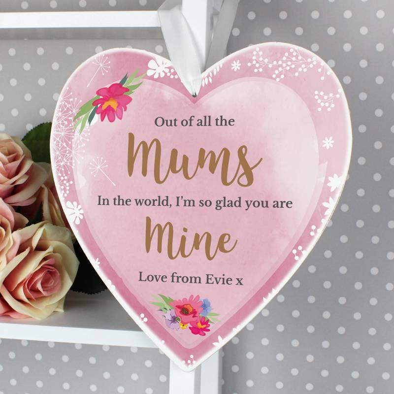 Personalised Floral Watercolour 22cm Large Wooden Heart Decoration