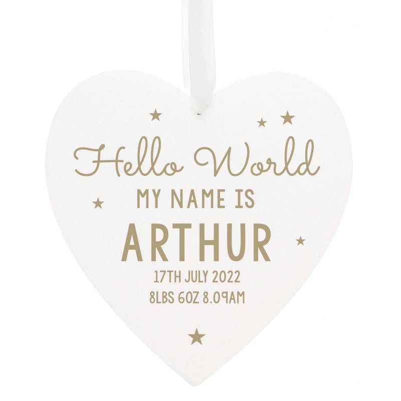 Personalised Hello World Wooden Heart Decoration